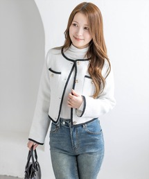 CLEAR BASIC（クリアベーシック）の「配色パイピングツイードジャケット［大人 フェミニン 上品］≪新作≫（ノーカラージャケット）」