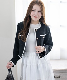 CLEAR BASIC | 配色パイピングツイードジャケット［大人 フェミニン 上品］≪新作≫(ノーカラージャケット)