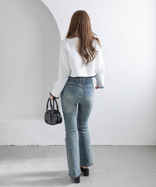 CLEAR BASIC（クリアベーシック）の「配色パイピングツイードジャケット［大人 フェミニン 上品］≪新作≫（ノーカラージャケット・レディース・アイボリー/ブラック・F）」の7枚目の写真