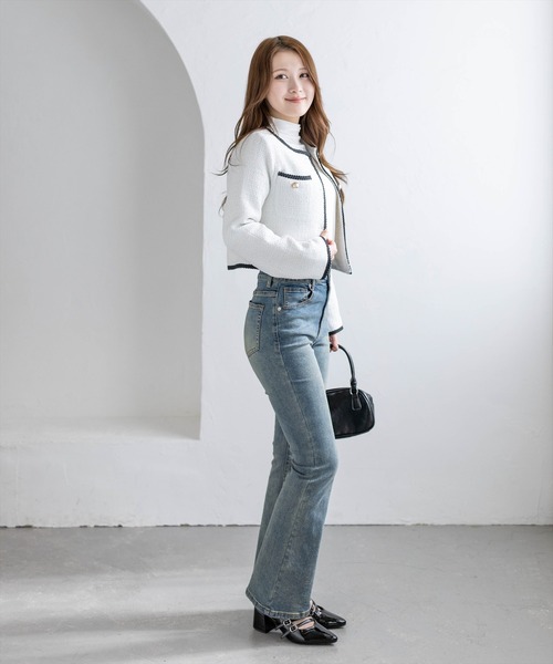 CLEAR BASIC（クリアベーシック）の「配色パイピングツイードジャケット［大人 フェミニン 上品］≪新作≫（ノーカラージャケット・レディース・アイボリー/ブラック・F）」の8枚目の写真