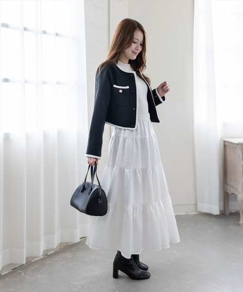 CLEAR BASIC（クリアベーシック）の「配色パイピングツイードジャケット［大人 フェミニン 上品］≪新作≫（ノーカラージャケット・レディース・アイボリー/ブラック・F）」の16枚目の写真