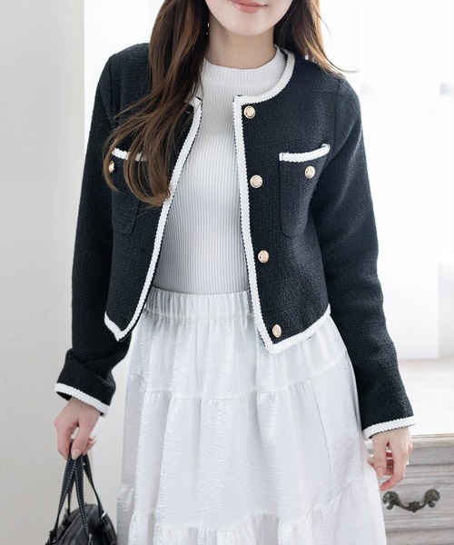 CLEAR BASIC（クリアベーシック）の「配色パイピングツイードジャケット［大人 フェミニン 上品］≪新作≫（ノーカラージャケット・レディース・アイボリー/ブラック・F）」の12枚目の写真