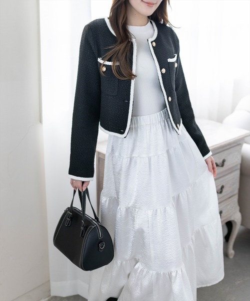 CLEAR BASIC（クリアベーシック）の「配色パイピングツイードジャケット［大人 フェミニン 上品］≪新作≫（ノーカラージャケット・レディース・アイボリー/ブラック・F）」の13枚目の写真