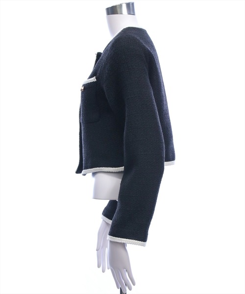 CLEAR BASIC（クリアベーシック）の「配色パイピングツイードジャケット［大人 フェミニン 上品］≪新作≫（ノーカラージャケット・レディース・アイボリー/ブラック・F）」の18枚目の写真