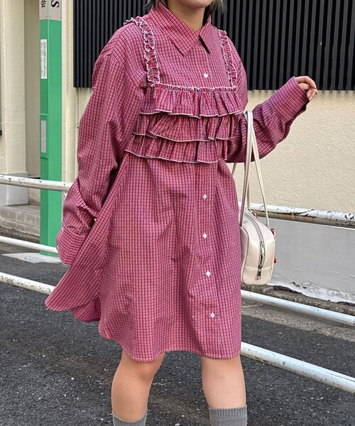 CIAOPANIC（チャオパニック）の「ビスチェSETチェックフリルシャツ（シャツ/ブラウス・レディース・レッド/ホワイト/ブルー・ONE SIZE）」の3枚目の写真