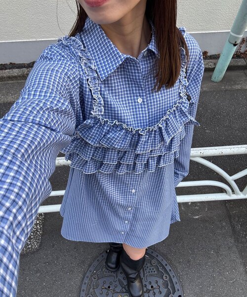 CIAOPANIC（チャオパニック）の「ビスチェSETチェックフリルシャツ（シャツ/ブラウス・レディース・レッド/ホワイト/ブルー・ONE SIZE）」の2枚目の写真