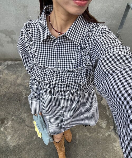 CIAOPANIC（チャオパニック）の「ビスチェSETチェックフリルシャツ（シャツ/ブラウス・レディース・レッド/ホワイト/ブルー・ONE SIZE）」の6枚目の写真