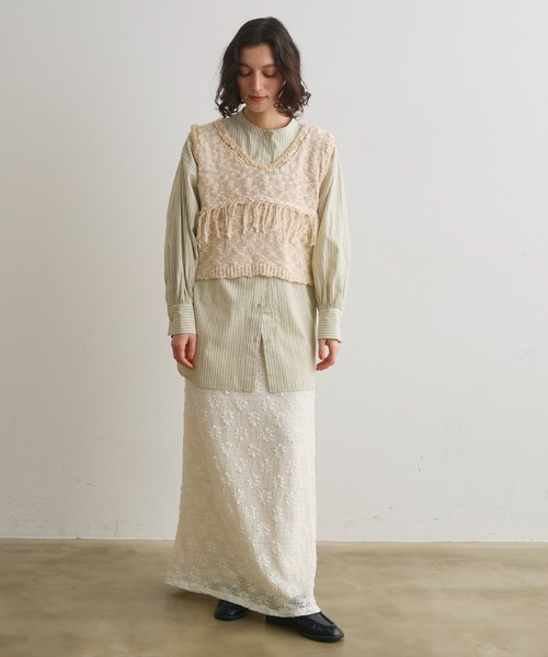 Crisp（クリスプ）の「フリンジスラブニットベスト（ベスト・レディース・コーラル/アイボリー・FREE）」の10枚目の写真