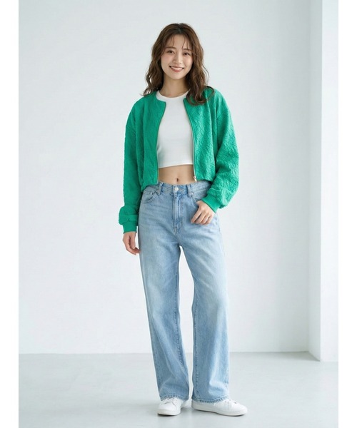Belta attrice(ベルタアトリーチェ)の「ふくれジャガード クロップドZIPカーディガン ショート丈 ドロスト ぽこぽこ素材 春カーディガン/ 秋冬(カーディガン/ボレロ・レディース・グリーン/グレー/ブラック/アイボリー・FREE)」の11枚目の写真