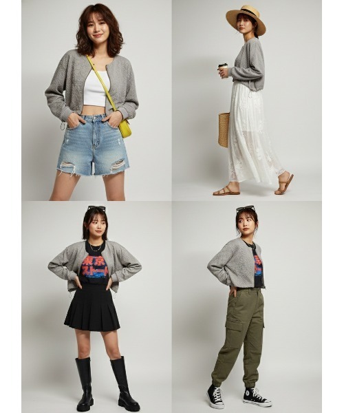 Belta attrice(ベルタアトリーチェ)の「ふくれジャガード クロップドZIPカーディガン ショート丈 ドロスト ぽこぽこ素材 春カーディガン/ 秋冬(カーディガン/ボレロ・レディース・グリーン/グレー/ブラック/アイボリー・FREE)」の10枚目の写真