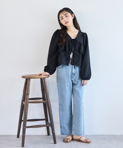 mil(ミル)の「クロップド丈 ダブルリボン ブラウス 【587240】(シャツ/ブラウス・レディース・ブラック/ベージュ/オフホワイト・ONESIZE)」の12枚目の写真