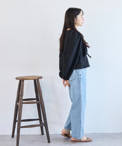 mil(ミル)の「クロップド丈 ダブルリボン ブラウス 【587240】(シャツ/ブラウス・レディース・ブラック/ベージュ/オフホワイト・ONESIZE)」の13枚目の写真