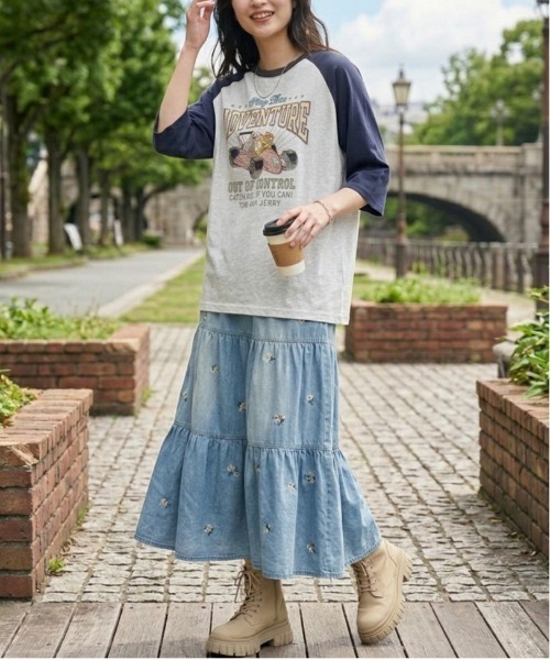 Tom&Jerry(トムアンドジェリー)の「【TOM&JERRY/トムとジェリー】トムジェリプリント ラグラン配色7分袖Tシャツ(Tシャツ/カットソー・レディース・ベージュ/オートミール/クリーム/オフホワイト・MEDIUM/LARGE)」の18枚目の写真