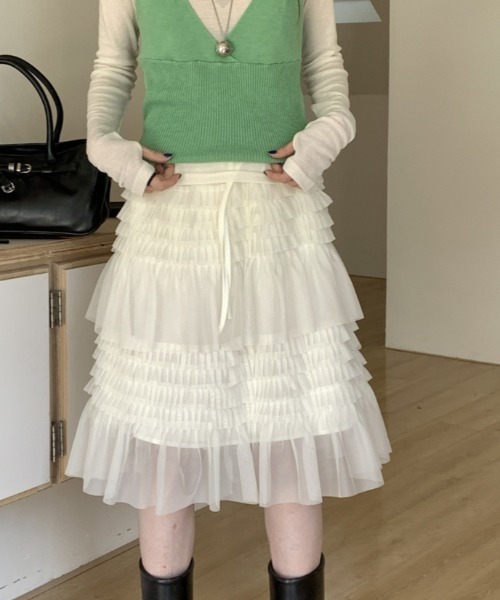 Vipoa（ヴィポア）の「race design cake skirt（スカート・レディース・ホワイト/ブラック・FREE）」の12枚目の写真