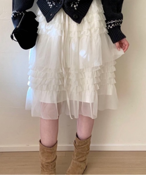 Vipoa（ヴィポア）の「race design cake skirt（スカート・レディース・ホワイト/ブラック・FREE）」の5枚目の写真