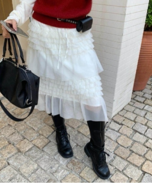 Vipoa（ヴィポア）の「race design cake skirt（スカート・レディース・ホワイト/ブラック・FREE）」の6枚目の写真