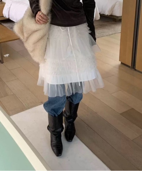 Vipoa（ヴィポア）の「race design cake skirt（スカート・レディース・ホワイト/ブラック・FREE）」の16枚目の写真