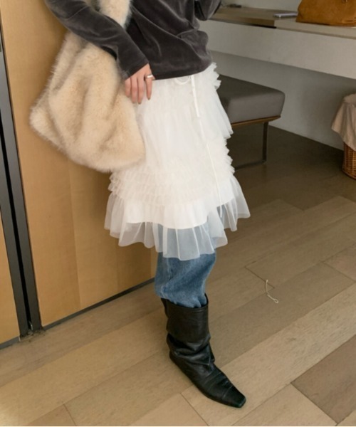 Vipoa（ヴィポア）の「race design cake skirt（スカート・レディース・ホワイト/ブラック・FREE）」の3枚目の写真