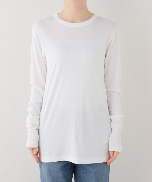 JOURNAL STANDARD LUXE(ジャーナルスタンダード ラックス)の「テレコ クルーネックプルオーバー(Tシャツ/カットソー・レディース・ホワイト/ブラック・FREE)」の1枚目の写真