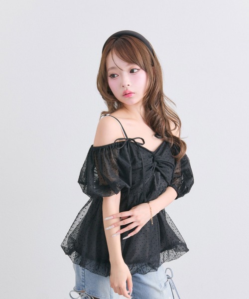 OLIVE des OLIVE(オリーブデオリーブ)の「ツイストリボンオフショルチュニック(シャツ/ブラウス・レディース・サックスブルー/ブラック/オフホワイト・FREE)」の20枚目の写真