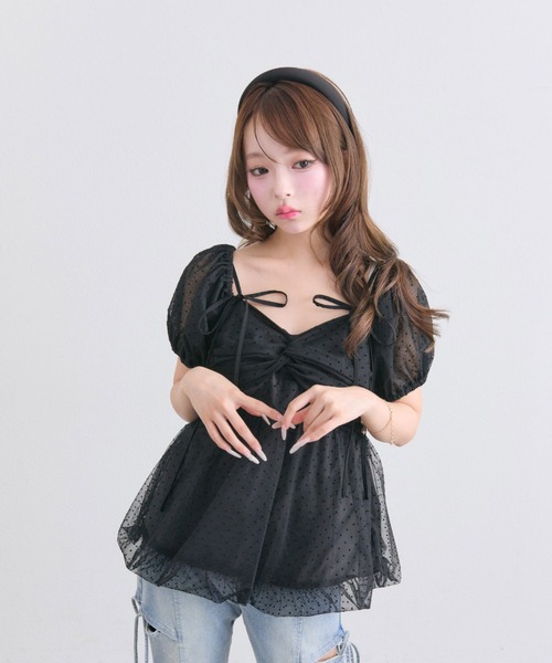 OLIVE des OLIVE(オリーブデオリーブ)の「ツイストリボンオフショルチュニック(シャツ/ブラウス・レディース・サックスブルー/ブラック/オフホワイト・FREE)」の19枚目の写真