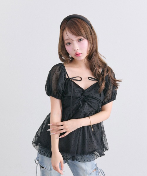 OLIVE des OLIVE(オリーブデオリーブ)の「ツイストリボンオフショルチュニック(シャツ/ブラウス・レディース・サックスブルー/ブラック/オフホワイト・FREE)」の18枚目の写真
