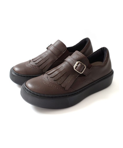 Pointer(shoes)(ポインター)の「【本革・日本製】フリンジ 付き 厚底スリッポン ローファー(スリッポン・レディース・グレー/ライトグレー/ブラック/ブラウン・24cm/23.5cm/23cm/22.5cm/24.5cm)」の4枚目の写真
