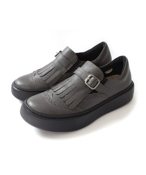 Pointer(shoes)(ポインター)の「【本革・日本製】フリンジ 付き 厚底スリッポン ローファー(スリッポン・レディース・グレー/ライトグレー/ブラック/ブラウン・24cm/23.5cm/23cm/22.5cm/24.5cm)」の1枚目の写真