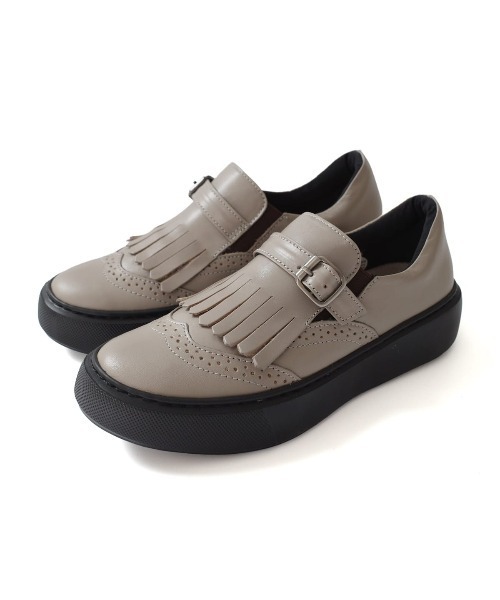Pointer(shoes)(ポインター)の「【本革・日本製】フリンジ 付き 厚底スリッポン ローファー(スリッポン・レディース・グレー/ライトグレー/ブラック/ブラウン・24cm/23.5cm/23cm/22.5cm/24.5cm)」の3枚目の写真