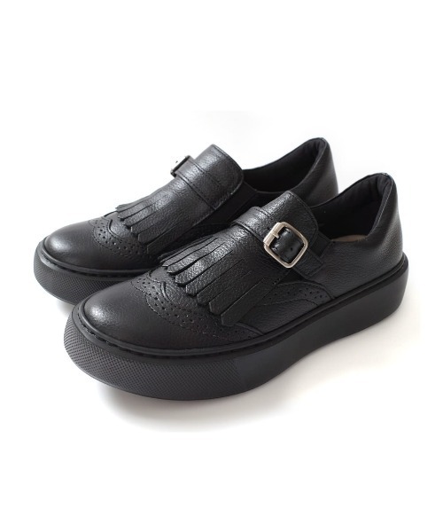 Pointer(shoes)(ポインター)の「【本革・日本製】フリンジ 付き 厚底スリッポン ローファー(スリッポン・レディース・グレー/ライトグレー/ブラック/ブラウン・24cm/23.5cm/23cm/22.5cm/24.5cm)」の2枚目の写真