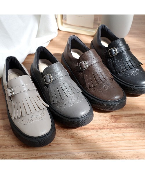 Pointer(shoes)(ポインター)の「【本革・日本製】フリンジ 付き 厚底スリッポン ローファー(スリッポン・レディース・グレー/ライトグレー/ブラック/ブラウン・24cm/23.5cm/23cm/22.5cm/24.5cm)」の7枚目の写真