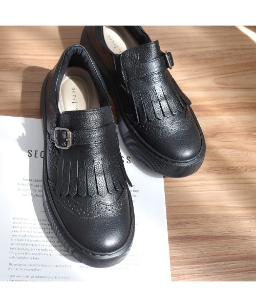Pointer(shoes)(ポインター)の「【本革・日本製】フリンジ 付き 厚底スリッポン ローファー(スリッポン・レディース・グレー/ライトグレー/ブラック/ブラウン・24cm/23.5cm/23cm/22.5cm/24.5cm)」の13枚目の写真