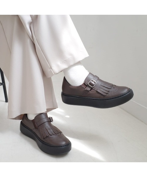 Pointer(shoes)(ポインター)の「【本革・日本製】フリンジ 付き 厚底スリッポン ローファー(スリッポン・レディース・グレー/ライトグレー/ブラック/ブラウン・24cm/23.5cm/23cm/22.5cm/24.5cm)」の15枚目の写真