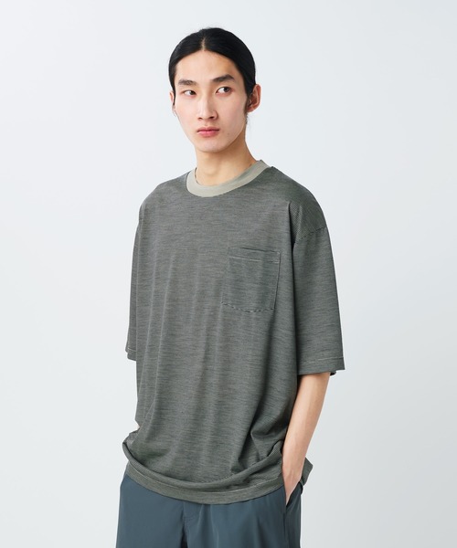 Snow Peak(スノーピーク)の「Snow Peak / Summer Wool Stripe T-Shirt サマーウールストライプTシャツ(Tシャツ/カットソー・メンズ・ブラック/グレイッシュベージュ/ライトグリーン・S/M/L/XL)」の3枚目の写真