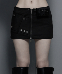 Front Zip Belt Detail Mini Skirt (Black)