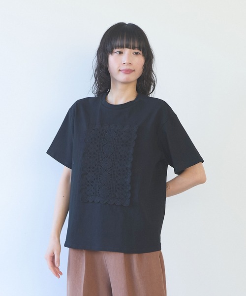 yuni(ユニ )の「cotton Lace Tシャツ(Tシャツ/カットソー・レディース・ブラック/ホワイト/イエロー・FREE)」の7枚目の写真