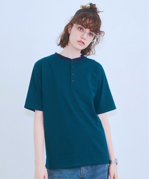 Zooodle（ズードル）の「Border henley-neck T-shirt - ボーダーヘンリーネックTシャツ -（Tシャツ/カットソー・メンズ・グリーン/ブラック・MEDIUM/LARGE）」の2枚目の写真