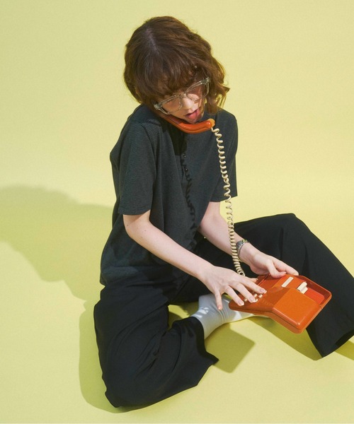 Zooodle（ズードル）の「Border henley-neck T-shirt - ボーダーヘンリーネックTシャツ -（Tシャツ/カットソー・メンズ・グリーン/ブラック・MEDIUM/LARGE）」の18枚目の写真