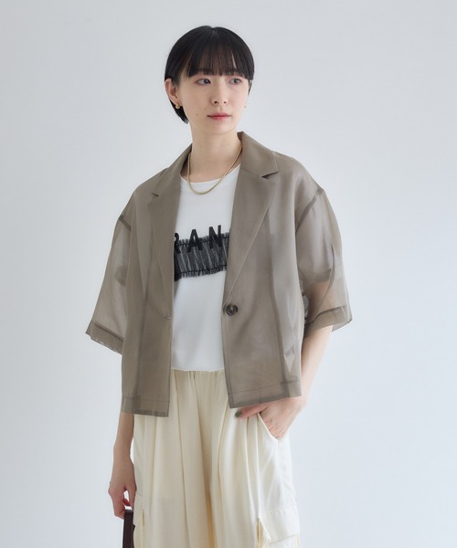 Paradise Picnic(パラダイスピクニック)の「cloche シアー半袖ジャケット(テーラードジャケット・レディース・ブラック/アイボリー/カーキ・FREE)」の9枚目の写真