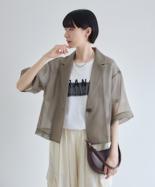 Paradise Picnic(パラダイスピクニック)の「cloche シアー半袖ジャケット(テーラードジャケット・レディース・ブラック/アイボリー/カーキ・FREE)」の11枚目の写真