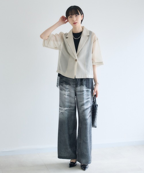 Paradise Picnic(パラダイスピクニック)の「cloche シアー半袖ジャケット(テーラードジャケット・レディース・ブラック/アイボリー/カーキ・FREE)」の21枚目の写真