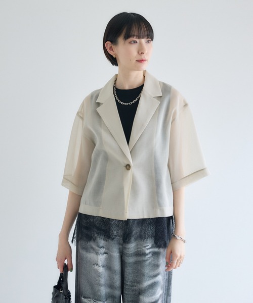 Paradise Picnic(パラダイスピクニック)の「cloche シアー半袖ジャケット(テーラードジャケット・レディース・ブラック/アイボリー/カーキ・FREE)」の5枚目の写真