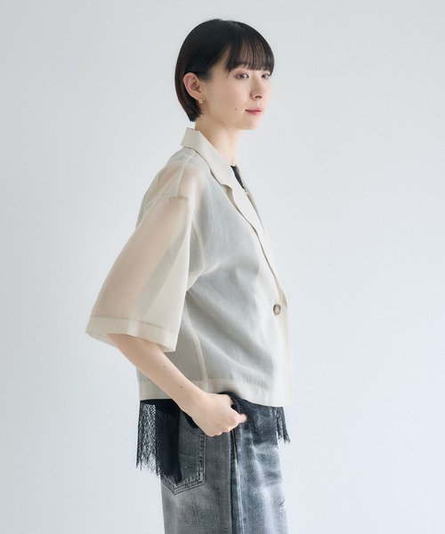 Paradise Picnic(パラダイスピクニック)の「cloche シアー半袖ジャケット(テーラードジャケット・レディース・ブラック/アイボリー/カーキ・FREE)」の7枚目の写真