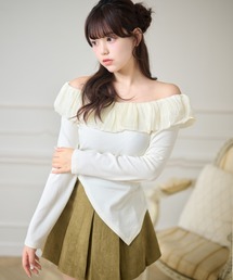 イレギュラー ヘム オフショル デザイン トップス