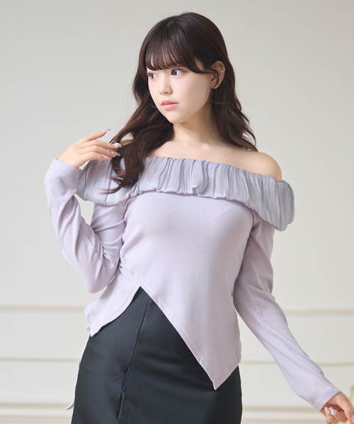 Anely（アネリー）の「イレギュラー ヘム オフショル デザイン トップス（Tシャツ/カットソー・レディース・イエロー/パープル/アイボリー・FREE）」の10枚目の写真