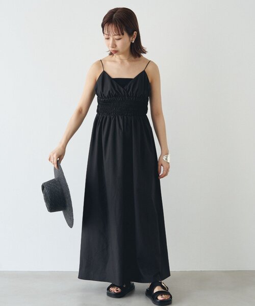 LOUNGEDRESS（ラウンジドレス）の「【PUFRILL/パフリル】《低身長向けサイズ》キャミワンピース（ワンピース・レディース・オフホワイト/ブラック/ブラック系その他・SMALL）」の6枚目の写真