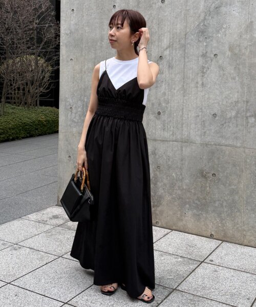 LOUNGEDRESS（ラウンジドレス）の「【PUFRILL/パフリル】《低身長向けサイズ》キャミワンピース（ワンピース・レディース・オフホワイト/ブラック/ブラック系その他・SMALL）」の5枚目の写真