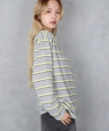 BARELY BLUE（ベアリーブルー）の「【 BARELY BLUE / ベアリーブルー 】 ニュアンスボーダー 配色 ルーズカットソー / ロンT（Tシャツ/カットソー）」