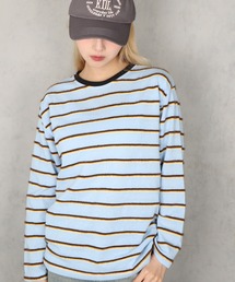 BARELY BLUE（ベアリーブルー）の「【 BARELY BLUE / ベアリーブルー 】 ニュアンスボーダー 配色 ルーズカットソー / ロンT（Tシャツ/カットソー）」