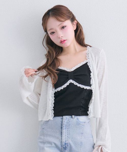 OLIVE des OLIVE(オリーブデオリーブ)の「リボンカップ付きキャミ(キャミソール・レディース・ブラック/ピンク/オフホワイト・FREE)」の1枚目の写真